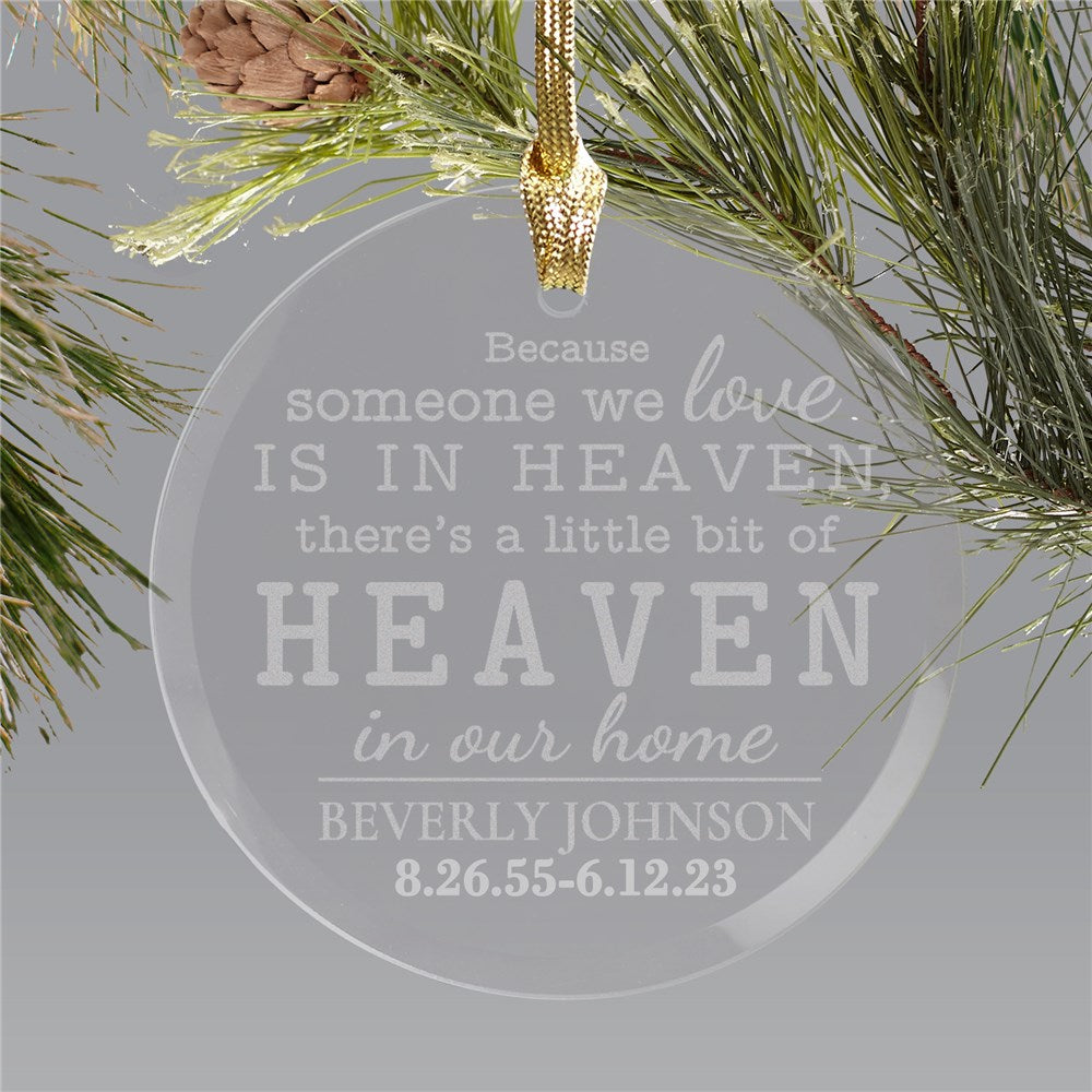 Personalized Round Glass Engraved Memorial Christmas Ornament