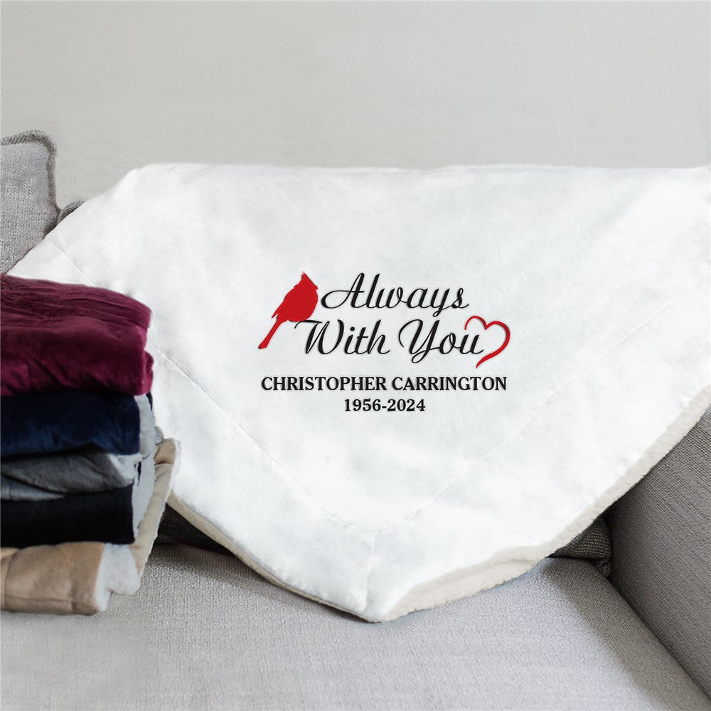 Always With You Cardinal and Heart Embroidered Memorial Sherpa Blanket