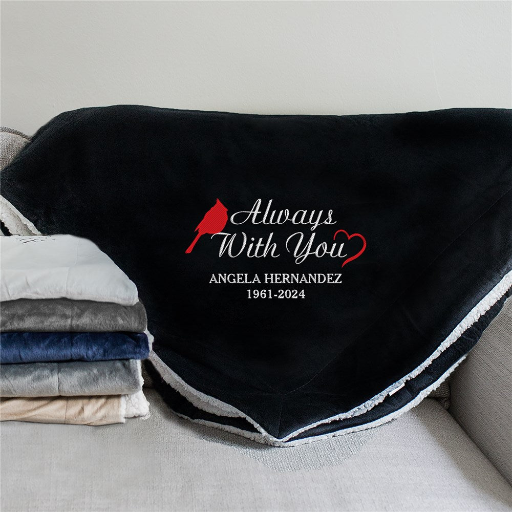 Always With You Cardinal and Heart Embroidered Memorial Sherpa Blanket