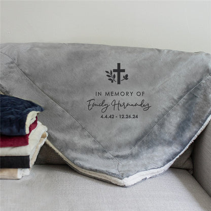 Personalized Embroidered Memorial Cross Sherpa Blanket