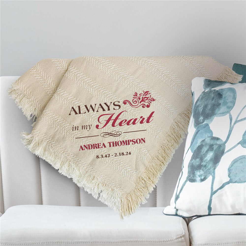 Embroidered Always In My Heart Memorial Throw Blanket