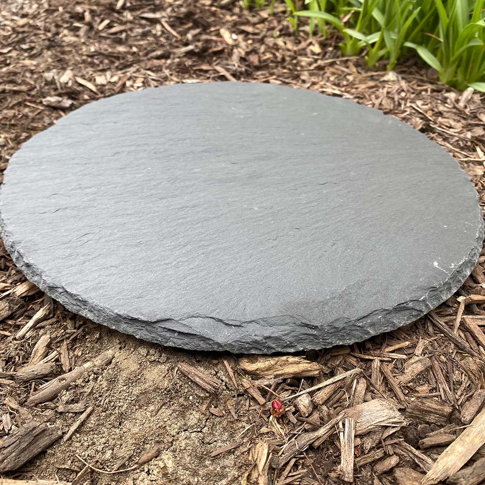 Personalized Cross with Leaves Memorial Round Slate Stone