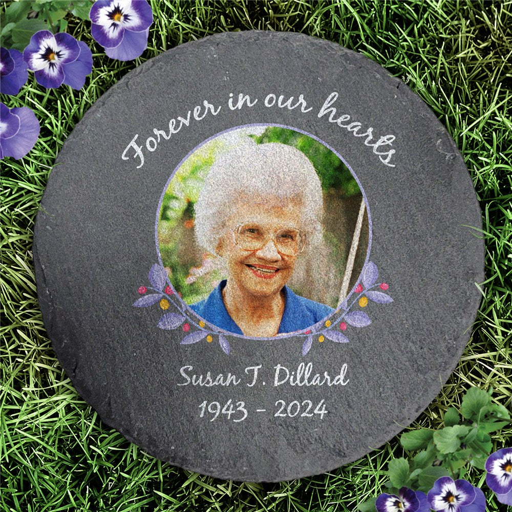 Personalized In Our Hearts Forever Memorial Round Slate Stone