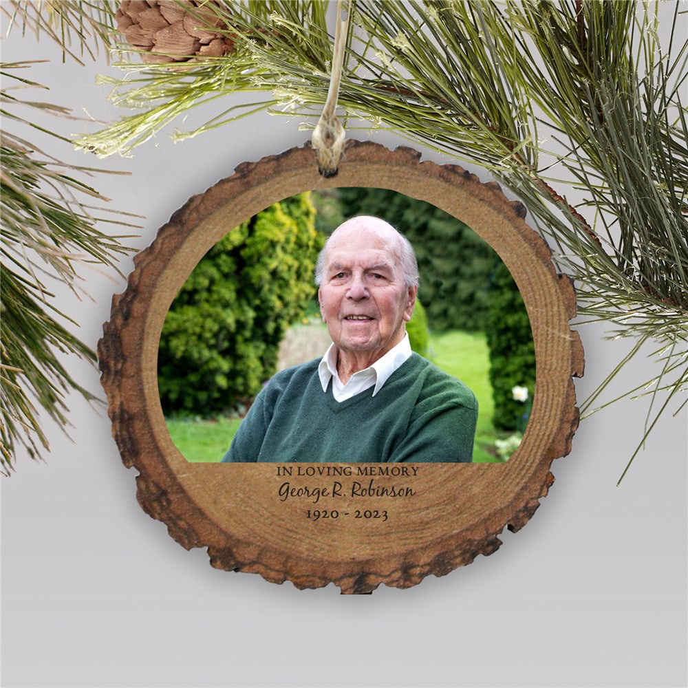 Personalized Rustic Wood Memorial Photo Ornament