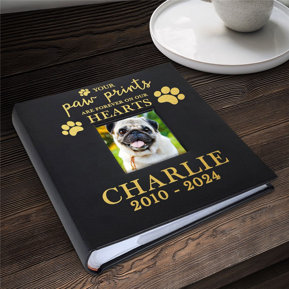 Paw Prints On My Heart Engraved Leatherette Dog Memorial Photo Album