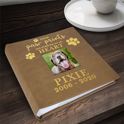 Paw Prints On My Heart Engraved Leatherette Dog Memorial Photo Album