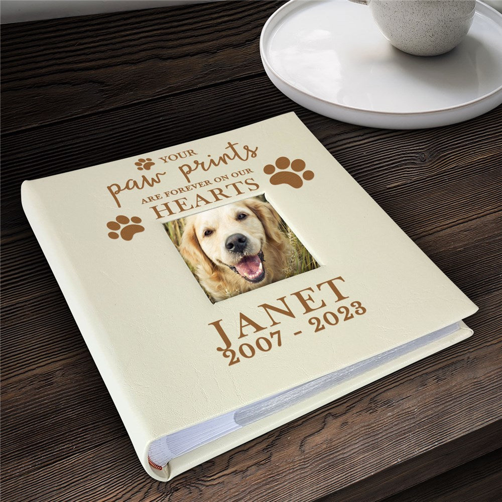 Paw Prints On My Heart Engraved Leatherette Dog Memorial Photo Album