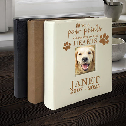 Paw Prints On My Heart Engraved Leatherette Dog Memorial Photo Album