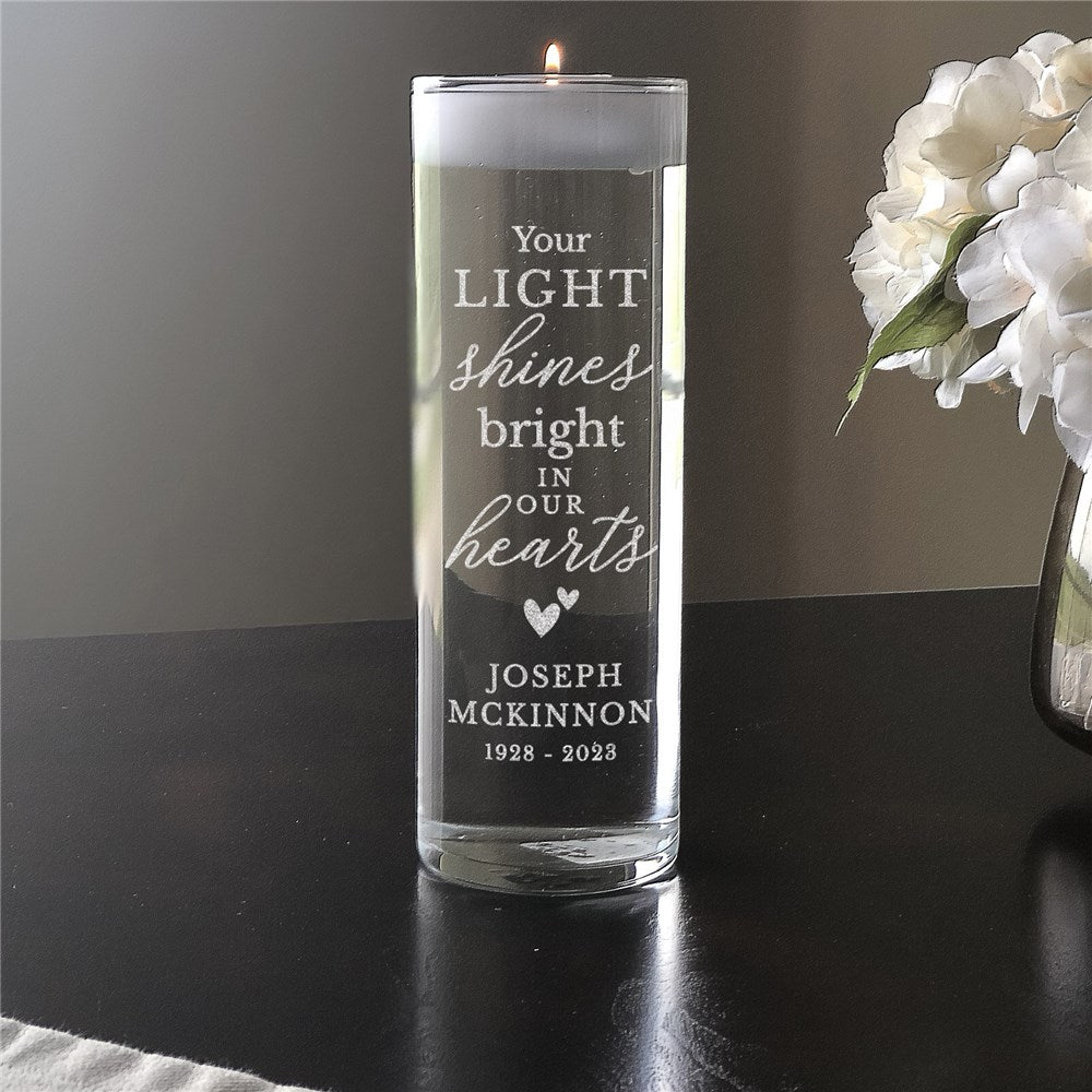 Personalized Engraved Your Light Shines Bright Memorial Floating Candle Vase