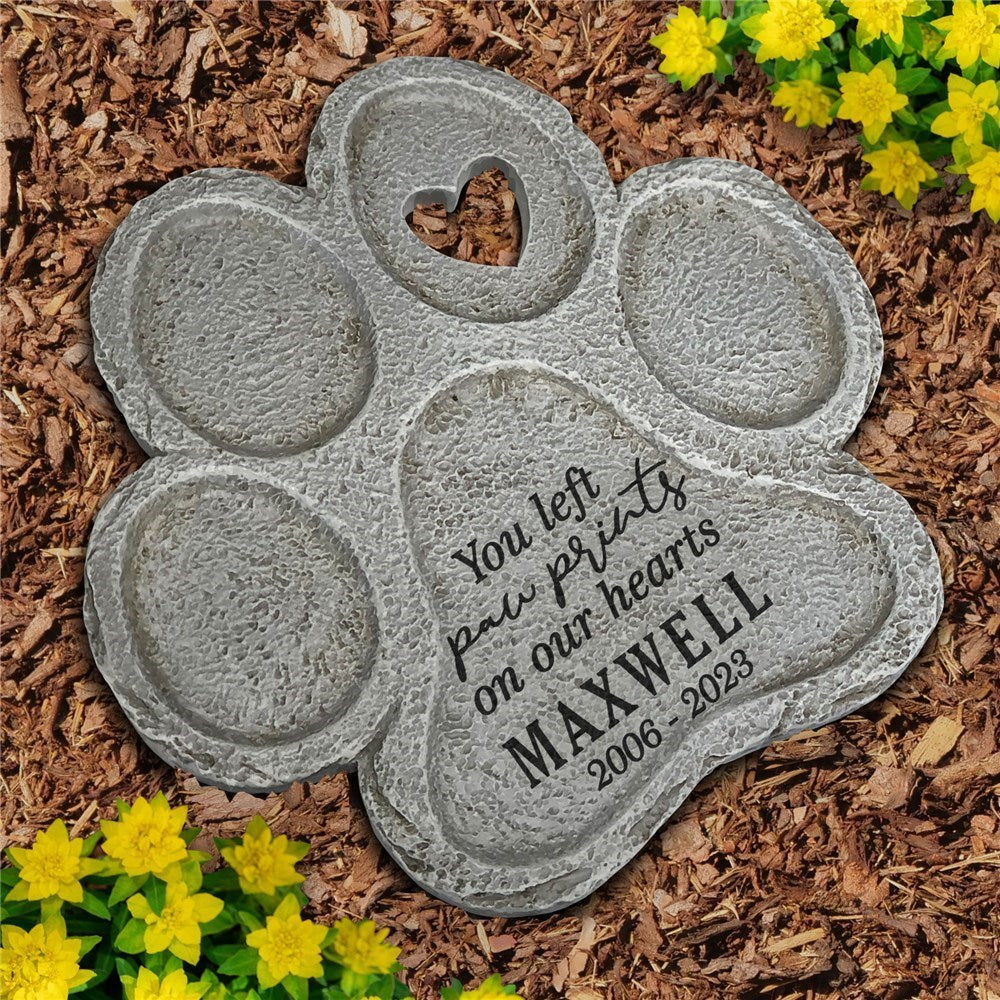 Engraved Paw Prints on Our Hearts Pet Memorial Stone