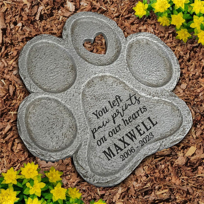 Engraved Paw Prints on Our Hearts Pet Memorial Stone