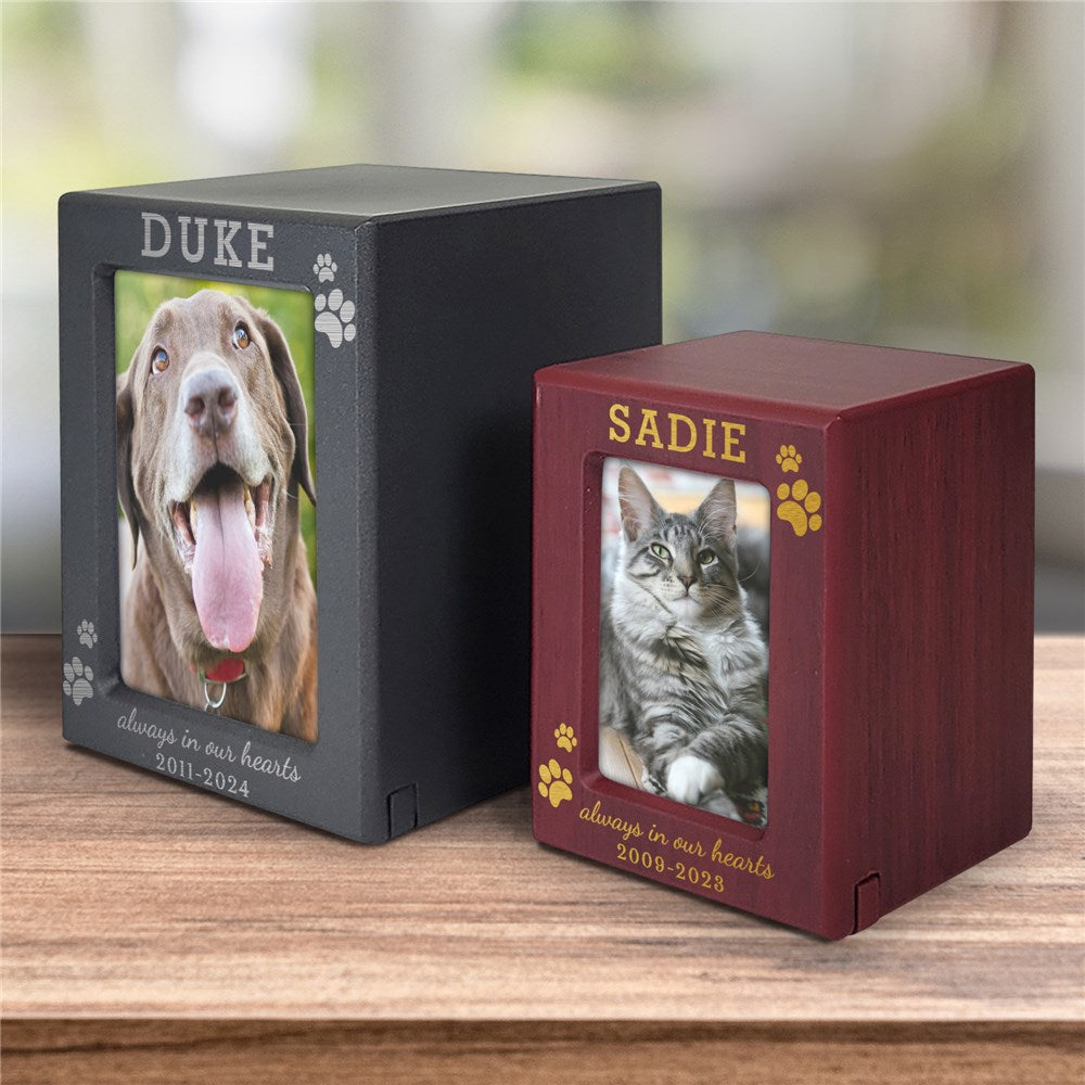 Engraved Always in our Hearts Pet Photo Urn