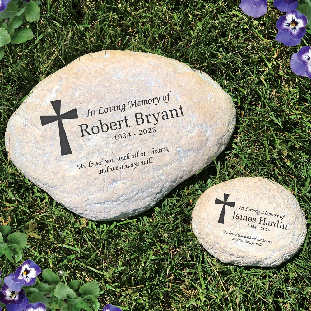 Engraved Memorial Garden Stone With Cross