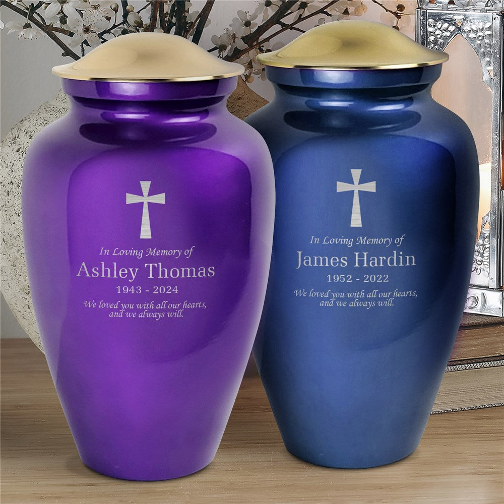 Personalized In Loving Memory Large Urn Engraved With Cross