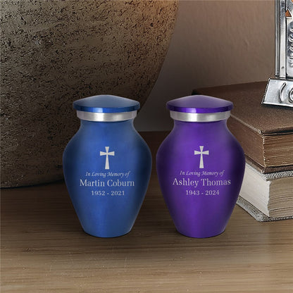 Engraved In Loving Memory Small Keepsake Urn With Cross Design