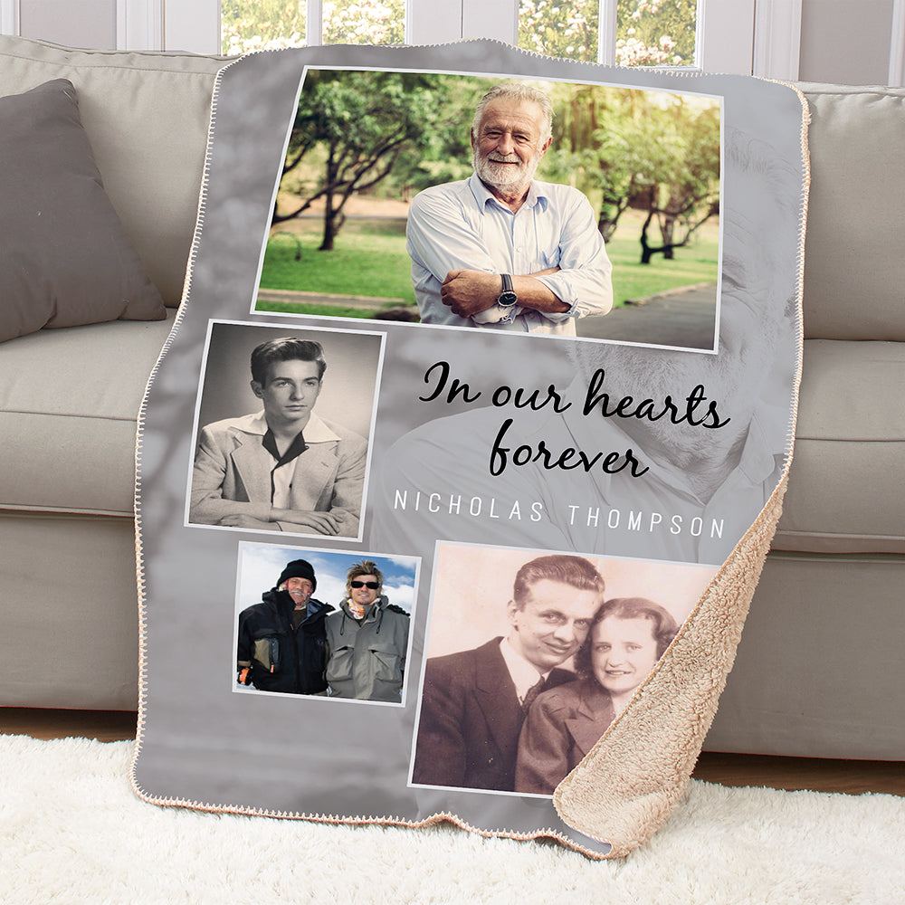 In Our Hearts Forever Photo Collage Memorial Blanket