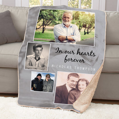 In Our Hearts Forever Photo Collage Memorial Blanket