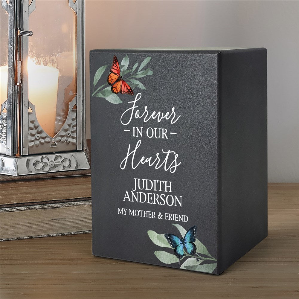 Personalized Forever In Our Hearts Urn With Butterfly Design