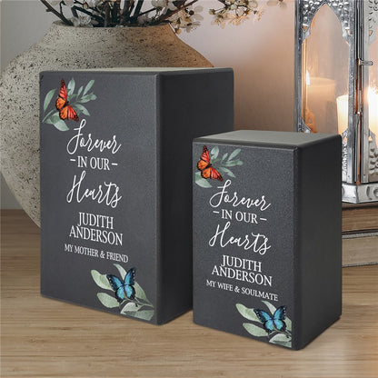 Personalized Forever In Our Hearts Urn With Butterfly Design