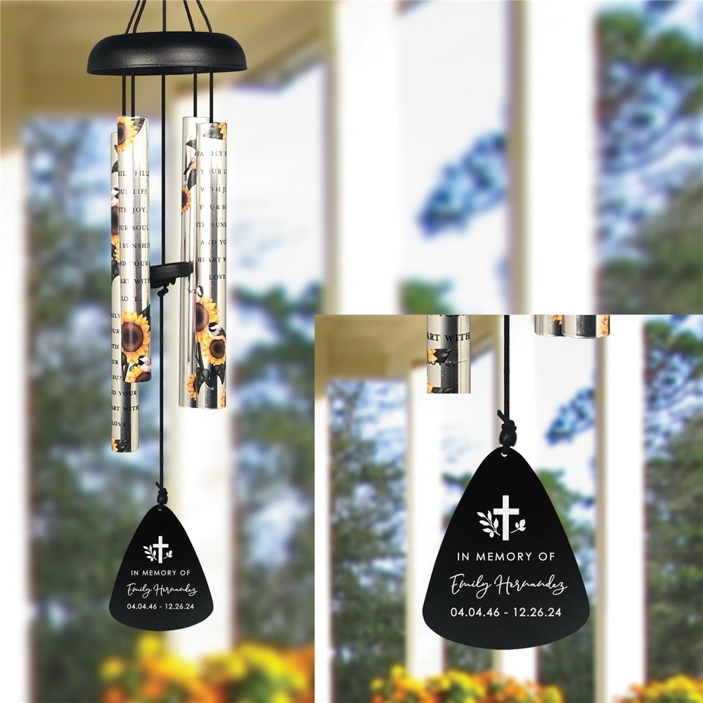 Personalized Engraved Memorial Cross Sunflower Wind Chime